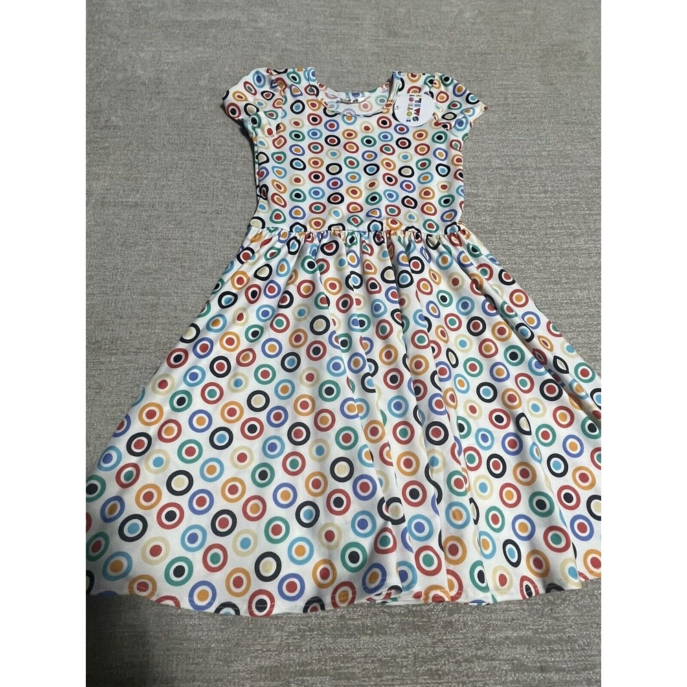 Dot Dot Smile Dress Girl’s Size 5/6 White Geometric Polka dot Short Sleeve